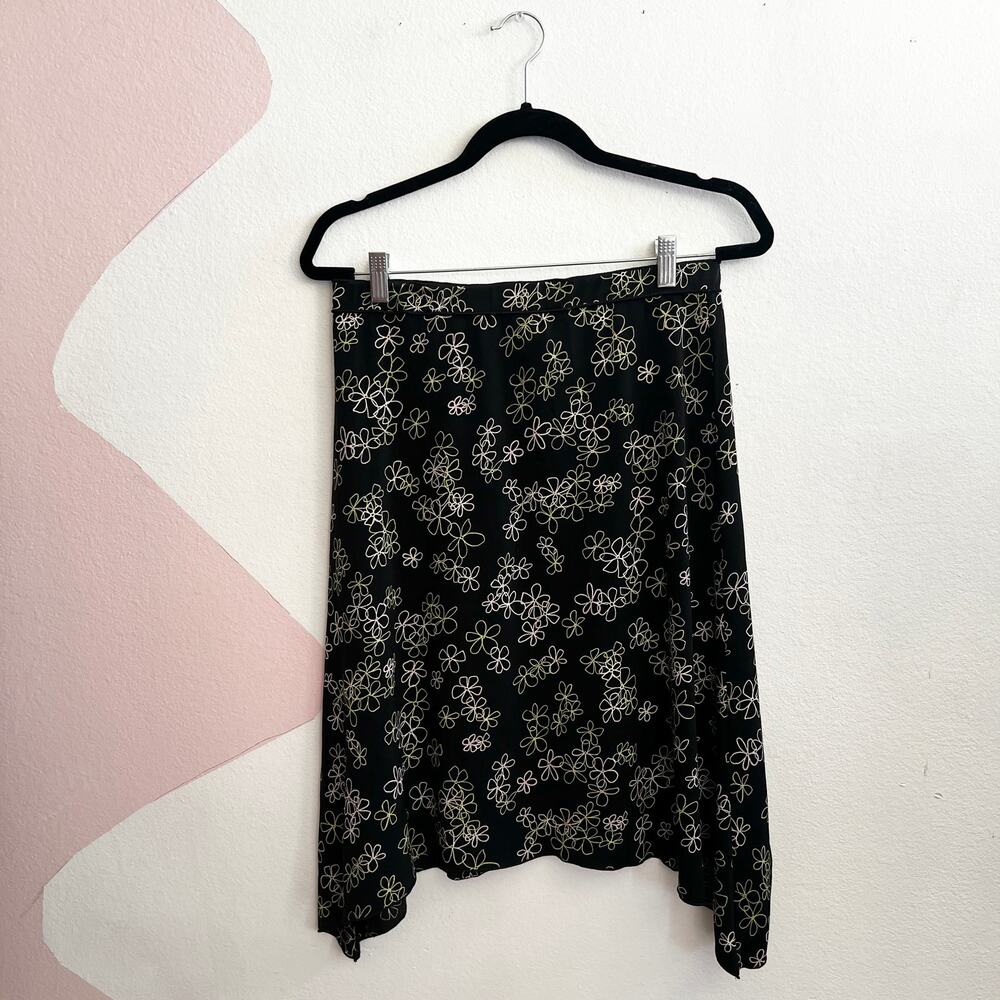 Vintage Black Floral Handkerchief Skirt Y2K 2000s‎ Fairy Grunge Retro Small